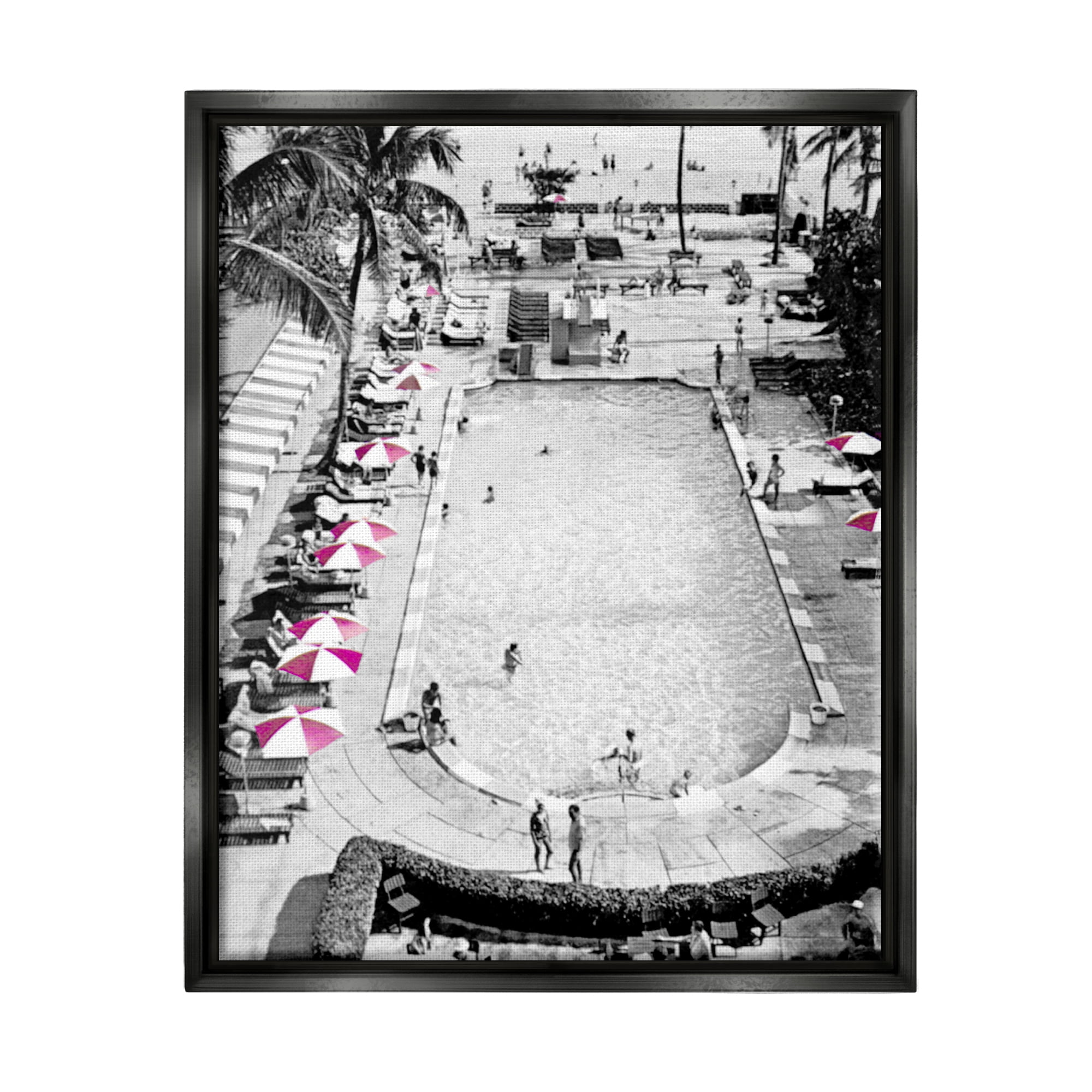 Stupell Industries Vintage Summer Resort Beach Pool Coastal Painting Black Floater Framed Art Print Wall Art
