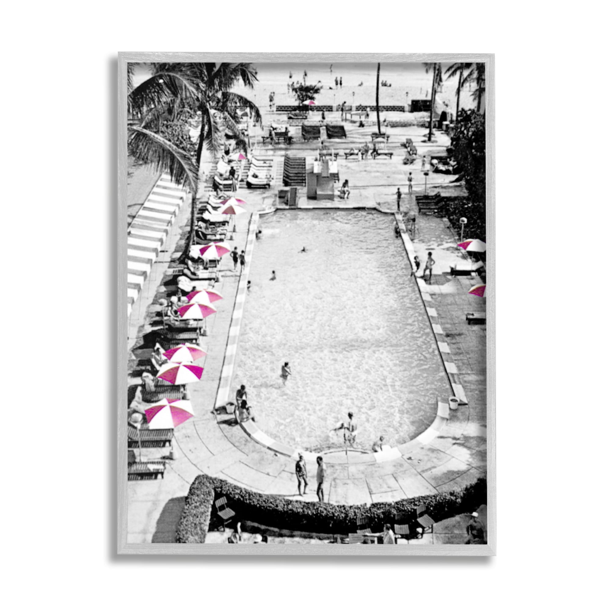 Stupell Industries Vintage Summer Resort Beach Pool Coastal Painting Gray Framed Art Print Wall Art