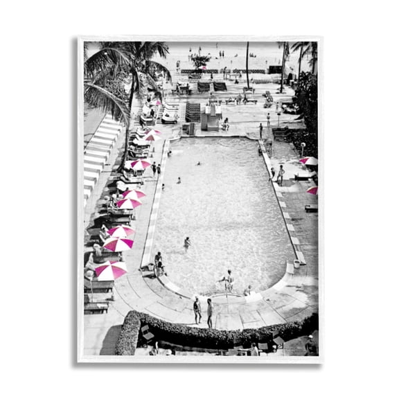 Stupell Industries Vintage Summer Resort Beach Pool Coastal Painting White Framed Art Print Wall Art