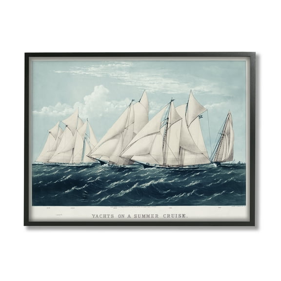 Stupell Industries Vintage Summertime Yachts Transportation Painting Black Framed Art Print Wall Art, 14 x 11