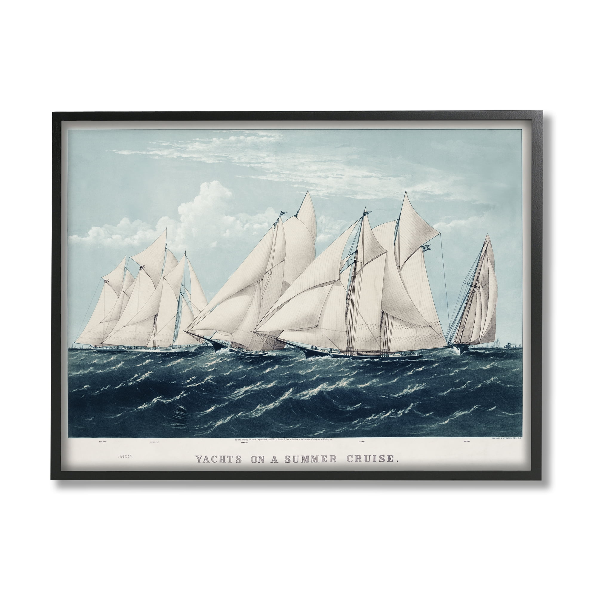 Stupell Industries Vintage Summertime Yachts Transportation Painting Black Framed Art Print Wall Art, 30 x 24