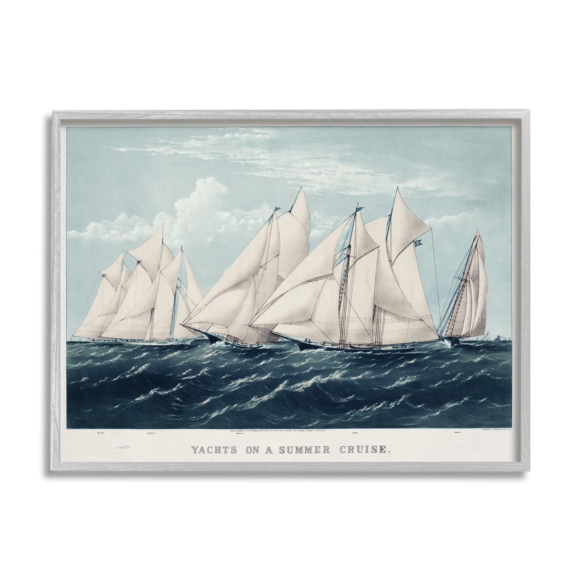 Stupell Industries Vintage Summertime Yachts Transportation Painting Gray Framed Art Print Wall Art, 30 x 24
