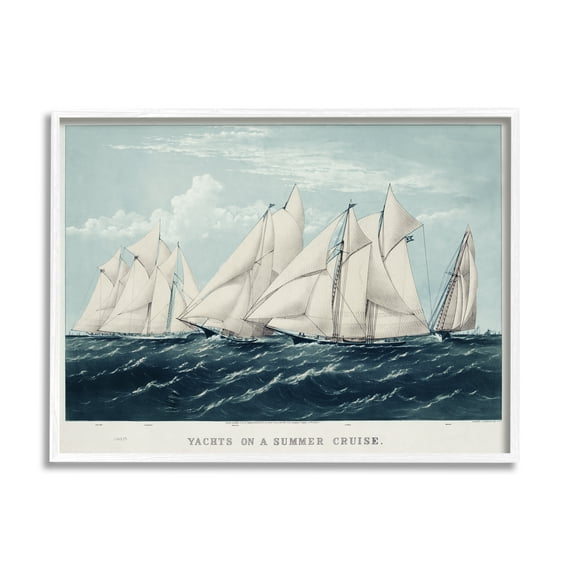 Stupell Industries Vintage Summertime Yachts Transportation Painting White Framed Art Print Wall Art, 30 x 24