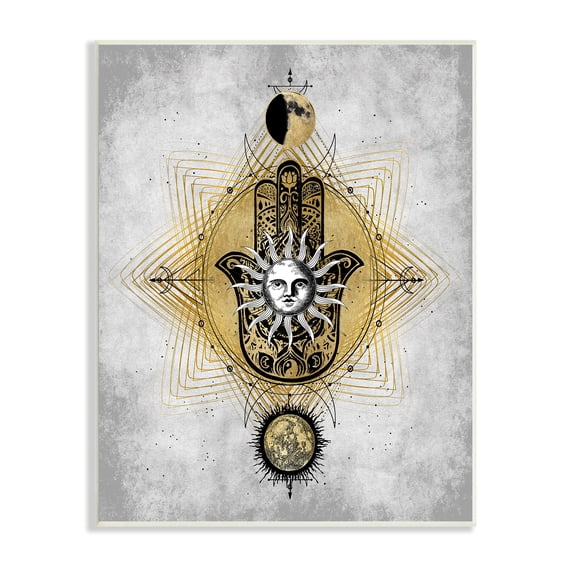 Stupell Industries Vintage Sun Patterned Hamsa Symbol Astrological Geometry, 10 x 15, Designed by Oliver Jeffries