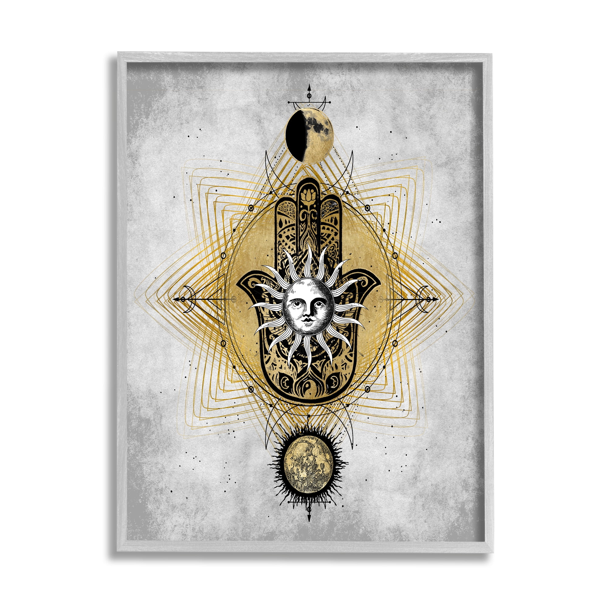 Stupell Industries Vintage Sun Patterned Hamsa Symbol Astrological Geometry, 16 x 20, Designed by Oliver Jeffries