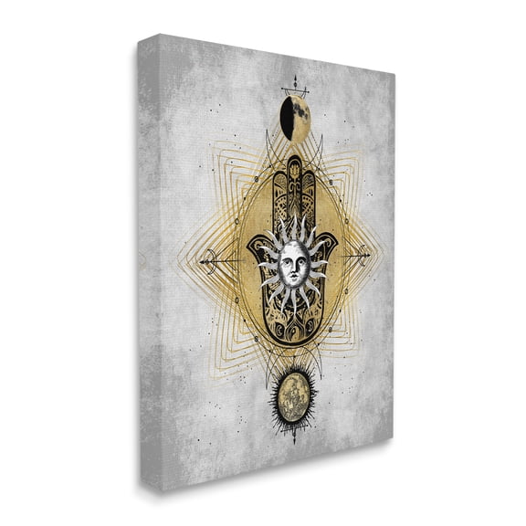 Stupell Industries Vintage Sun Patterned Hamsa Symbol Astrological Geometry, 30 x 40, Designed by Oliver Jeffries
