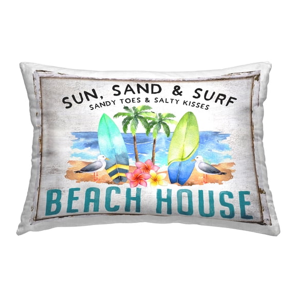 Stupell Industries Vintage Sun Sand & Surf Decorative Printed Throw Pillow Design by Creatif Belle.