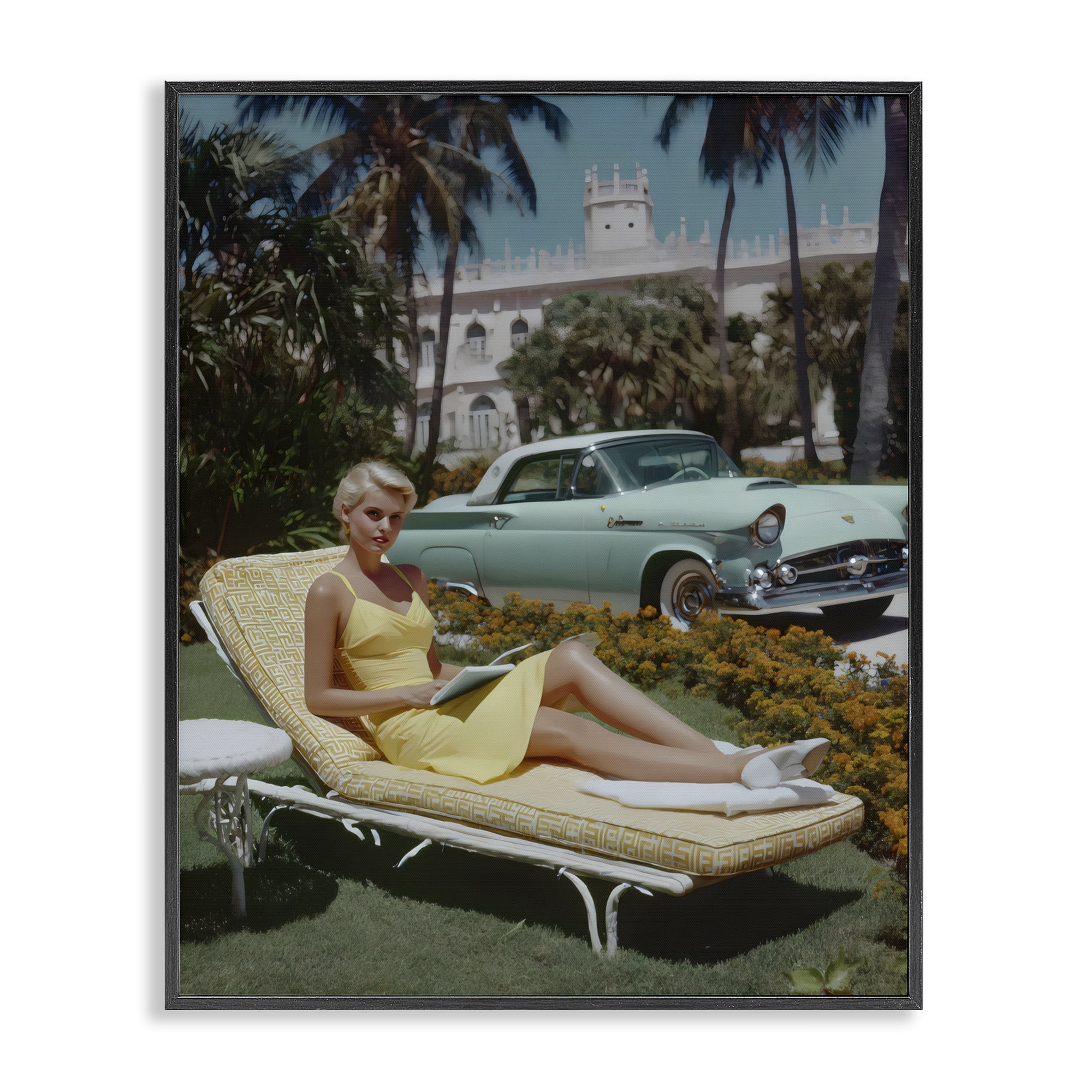 Stupell Industries Vintage Sunbathing Woman Black Framed Giclee Art, design by Franklyn Gregory