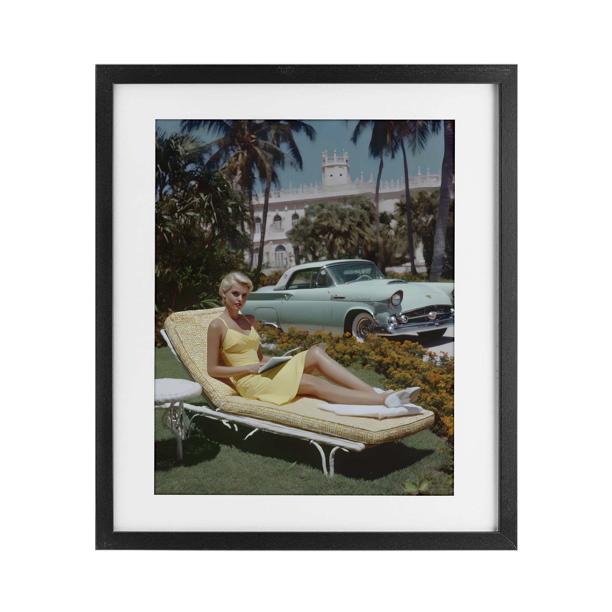Stupell Industries Vintage Sunbathing Woman Black Framed Print Under Glass, design by Franklyn Gregory