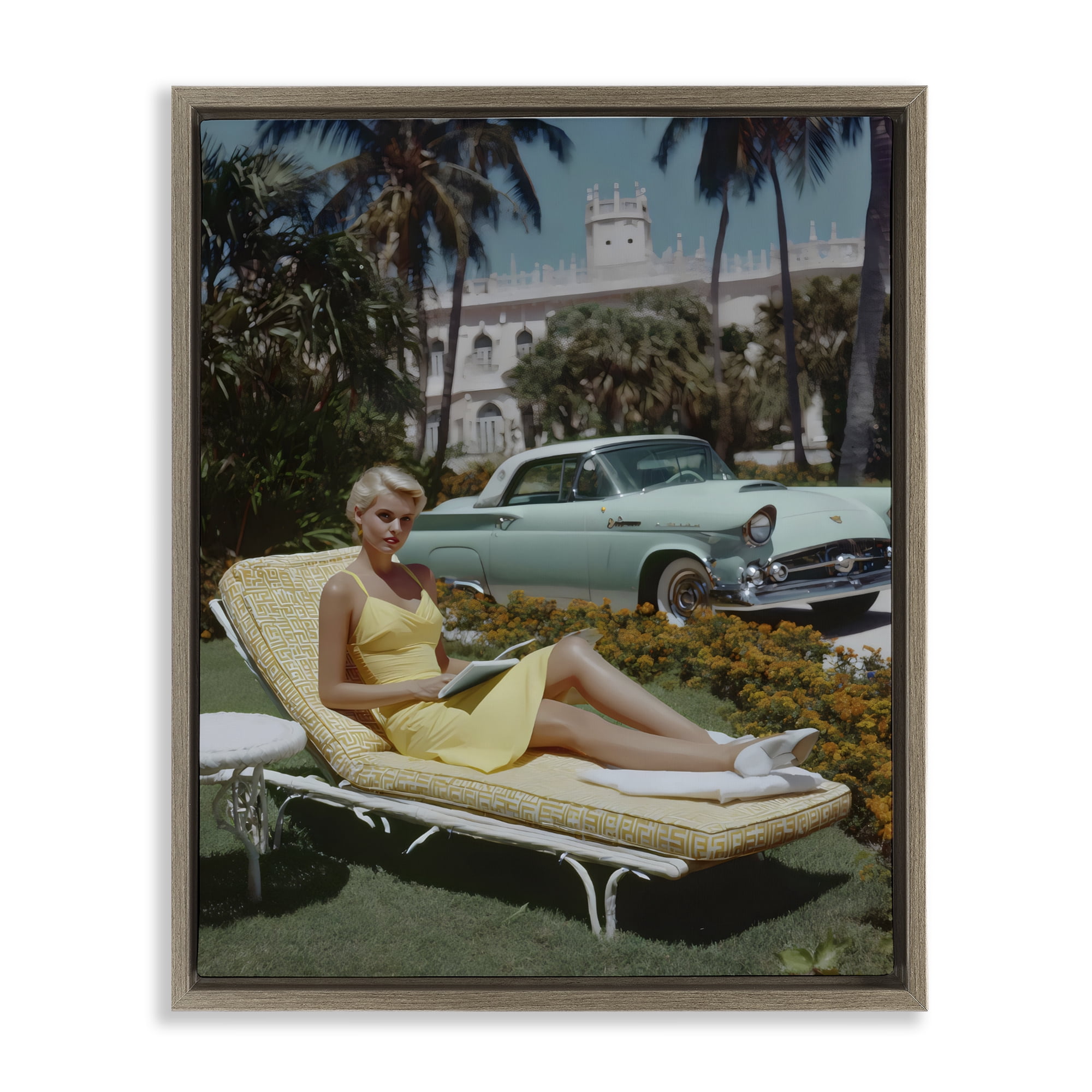 Stupell Industries Vintage Sunbathing Woman Brown Framed Floater Canvas Wall Art, design by Franklyn Gregory