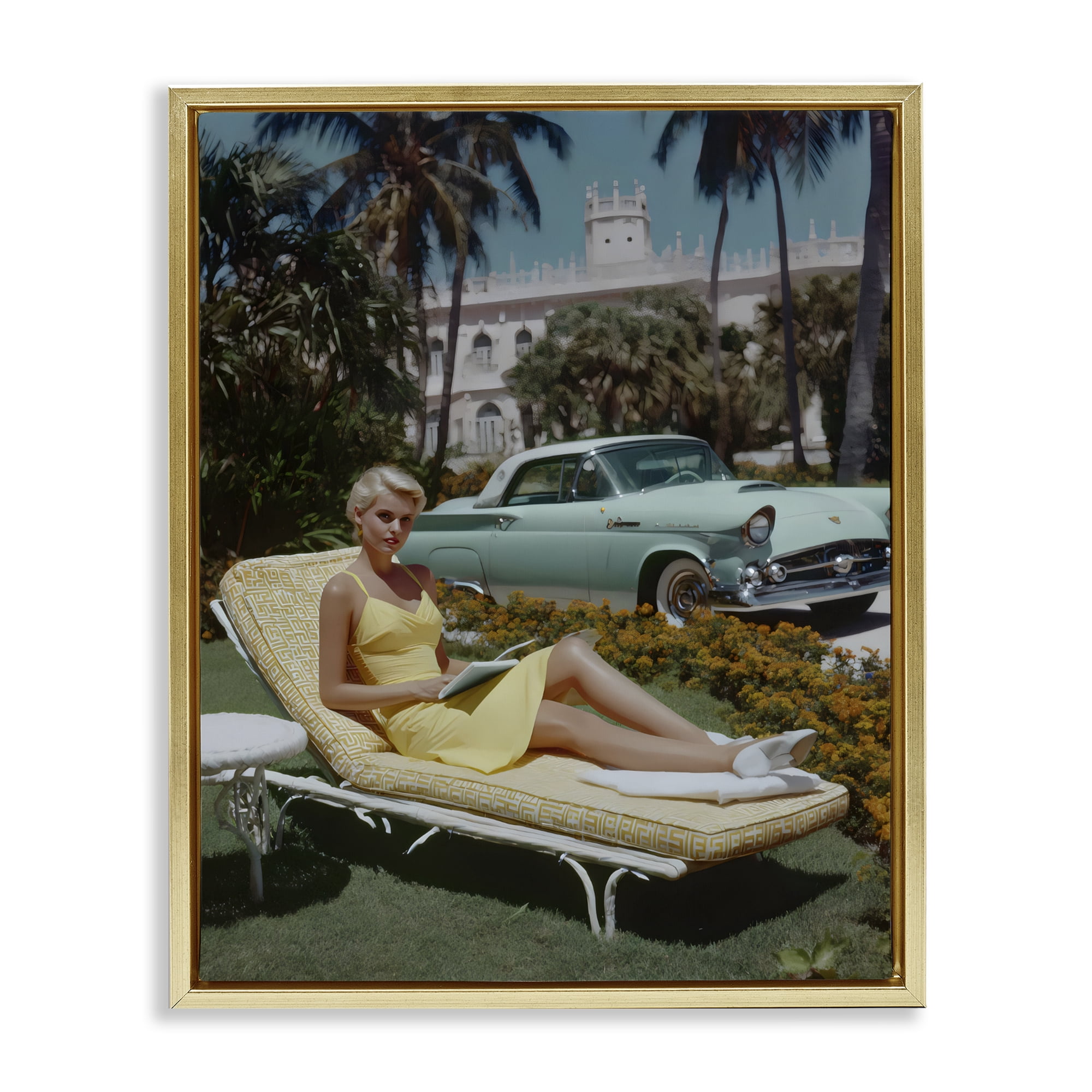 Stupell Industries Vintage Sunbathing Woman Gold Framed Floater Canvas Wall Art, design by Franklyn Gregory