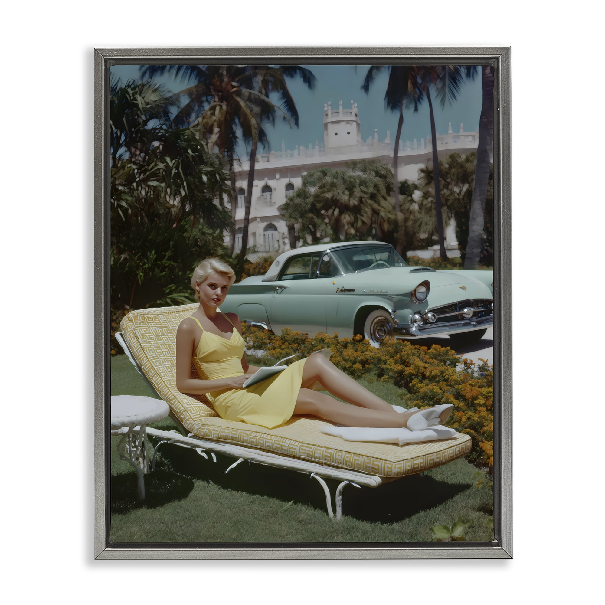 Stupell Industries Vintage Sunbathing Woman Gray Framed Floater Canvas Wall Art, design by Franklyn Gregory