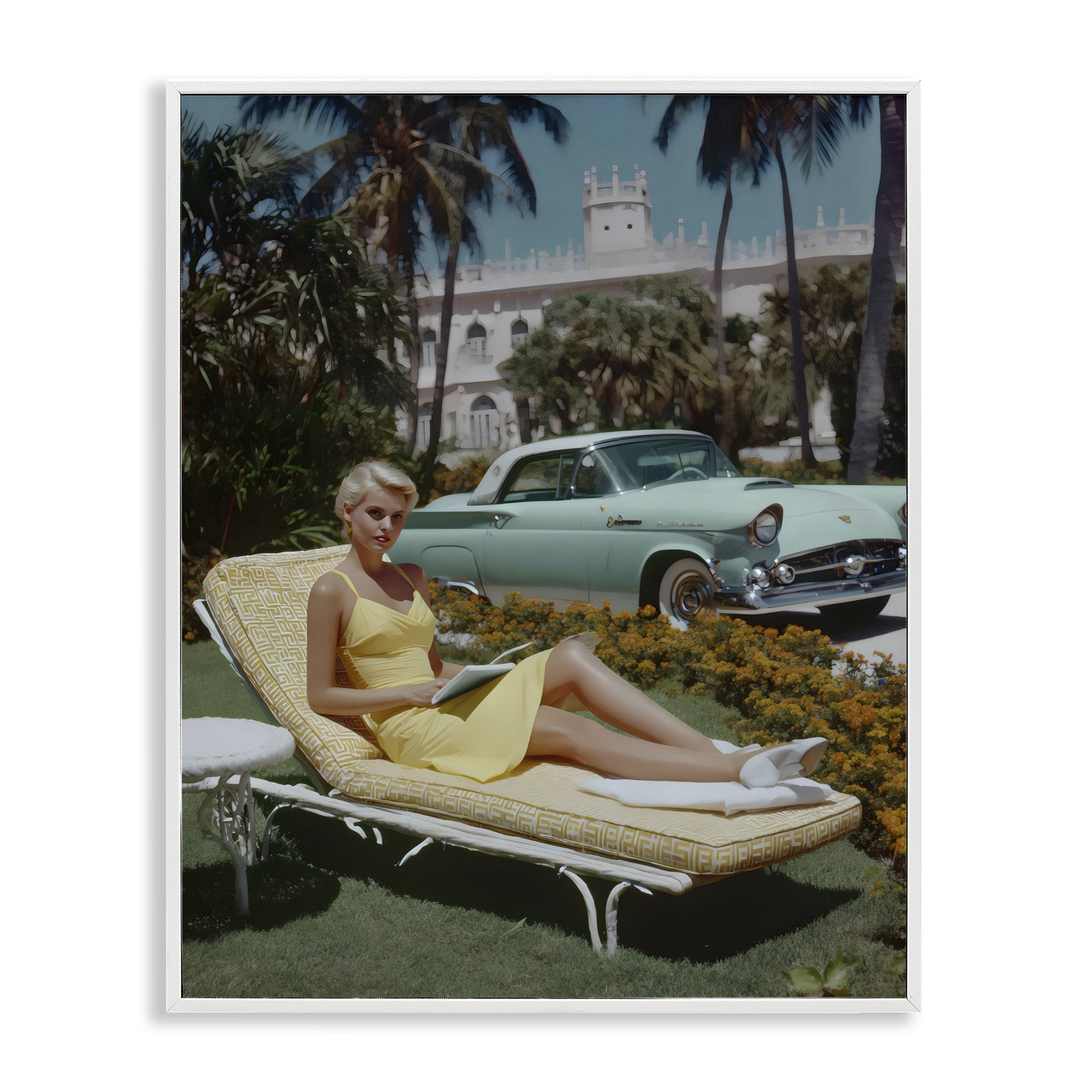Stupell Industries Vintage Sunbathing Woman White Framed Giclee Art, design by Franklyn Gregory