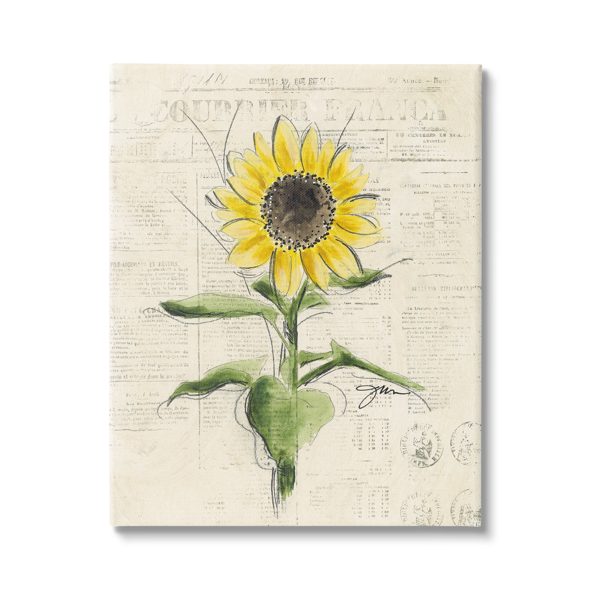 Stupell Industries Vintage Sunflower Painting Botanical & Floral Painting Gallery Wrapped Canvas Art Print Wall Art, 36 x 48