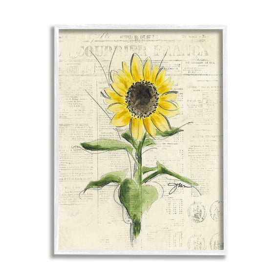 Stupell Industries Vintage Sunflower Painting Botanical & Floral Painting White Framed Art Print Wall Art, 16 x 20