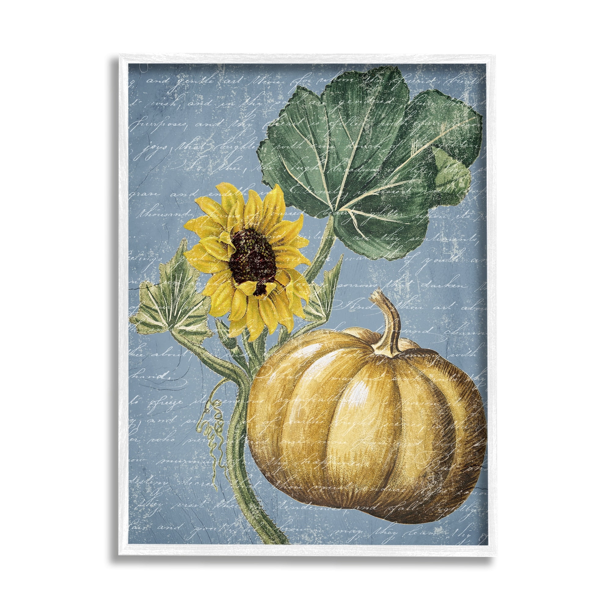 Stupell Industries Vintage Sunflower Stalk Farm Pumpkin Antique Script, 24 x 30,Design by Daphne Polselli
