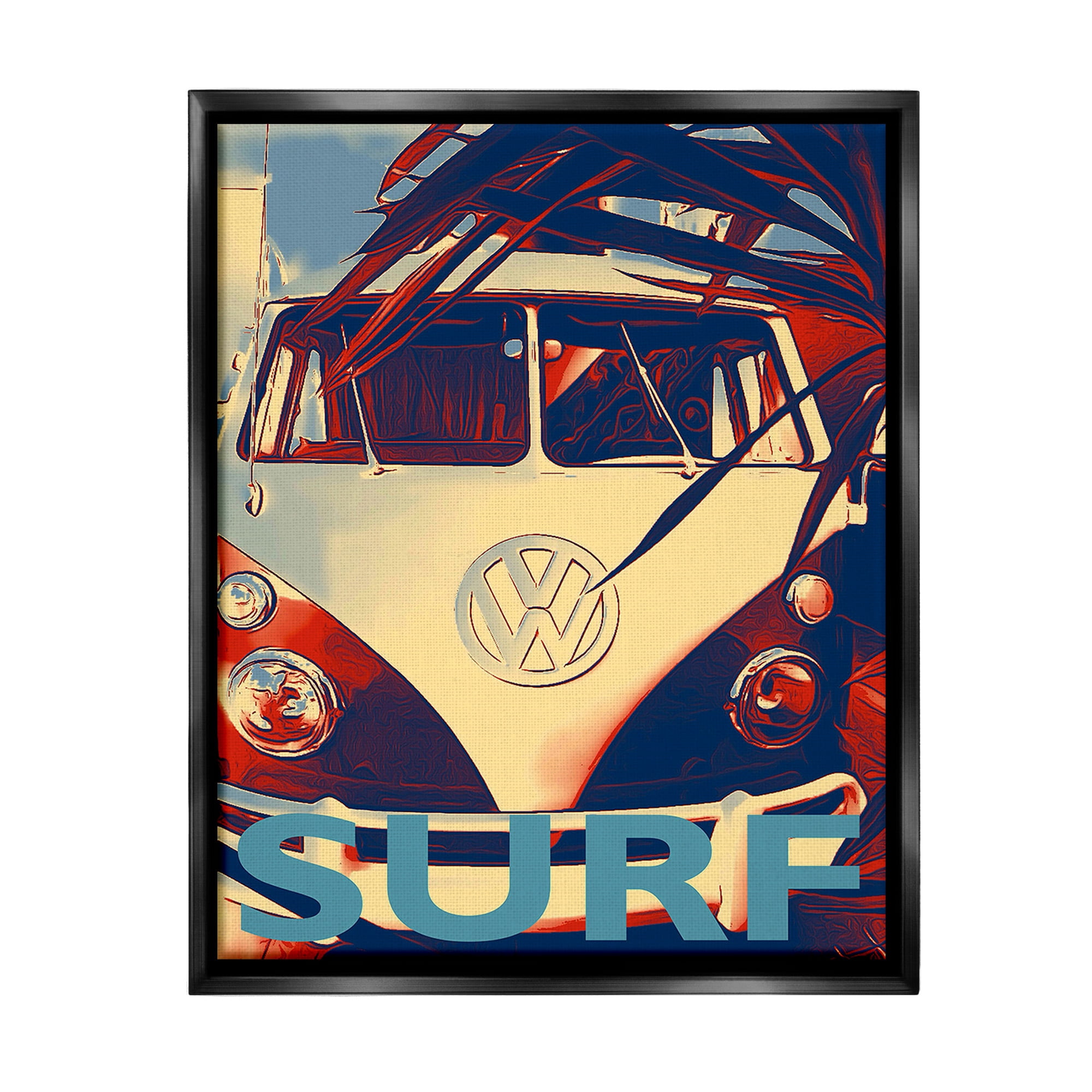 Stupell Industries Vintage Surf Van Transportation Painting Black Floater Framed Canvas Art Print Wall Art, 25 x 31