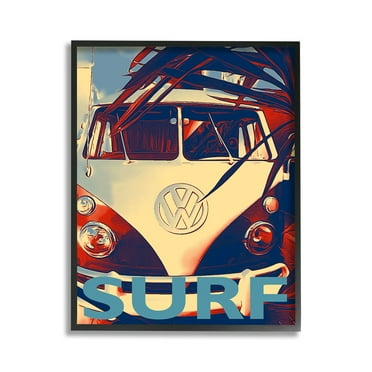 Stupell Industries Vintage Surf Van Transportation Painting Black Framed Art Print Wall Art, 11 x 14