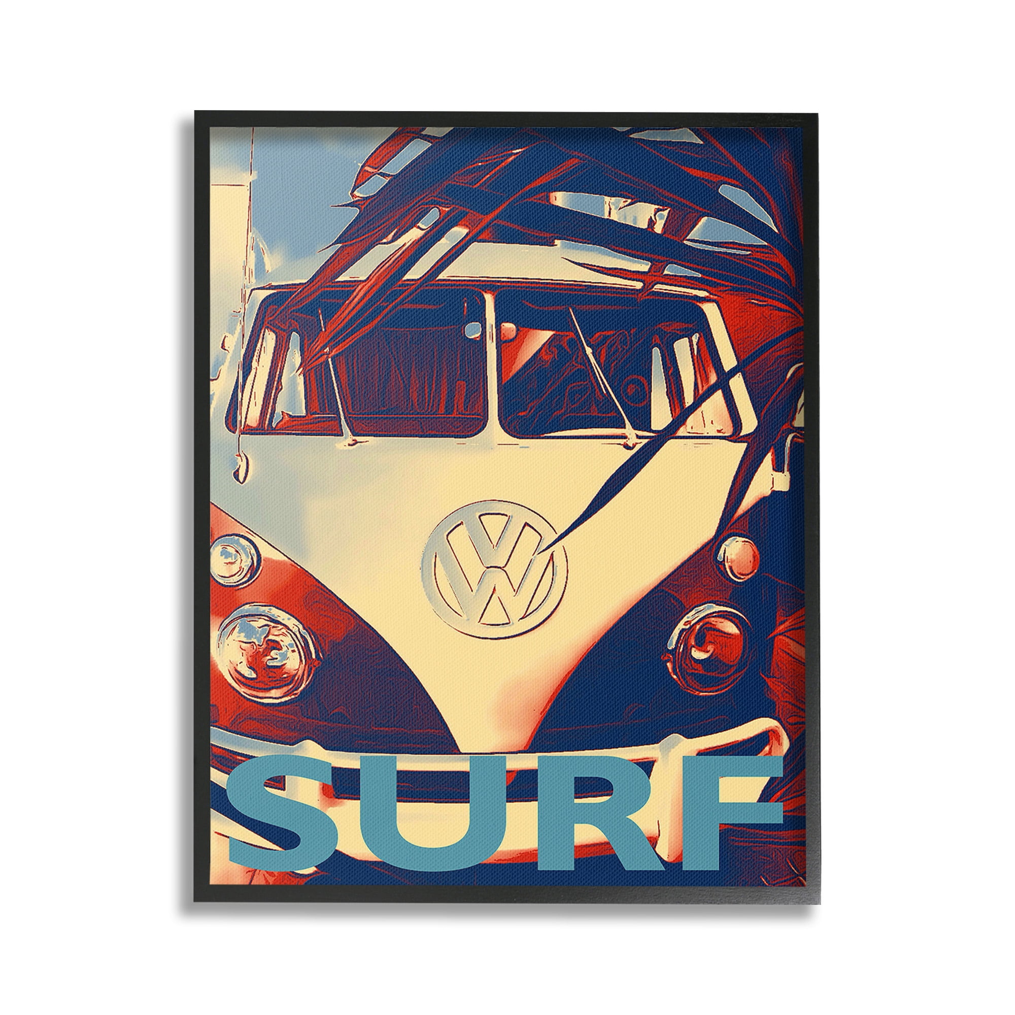 Stupell Industries Vintage Surf Van Transportation Painting Black Framed Art Print Wall Art, 16 x 20