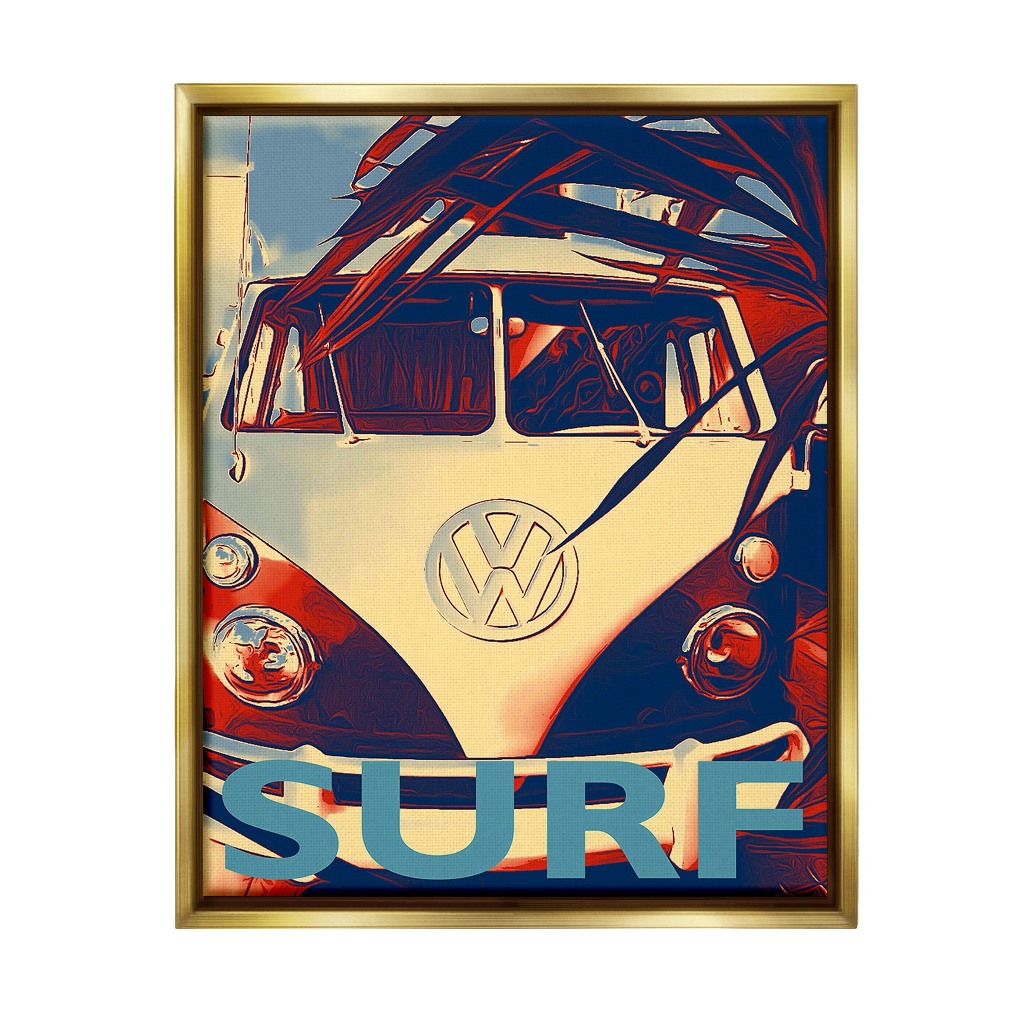 Stupell Industries Vintage Surf Van Transportation Painting Gold Floater Framed Canvas Art Print Wall Art, 25 x 31