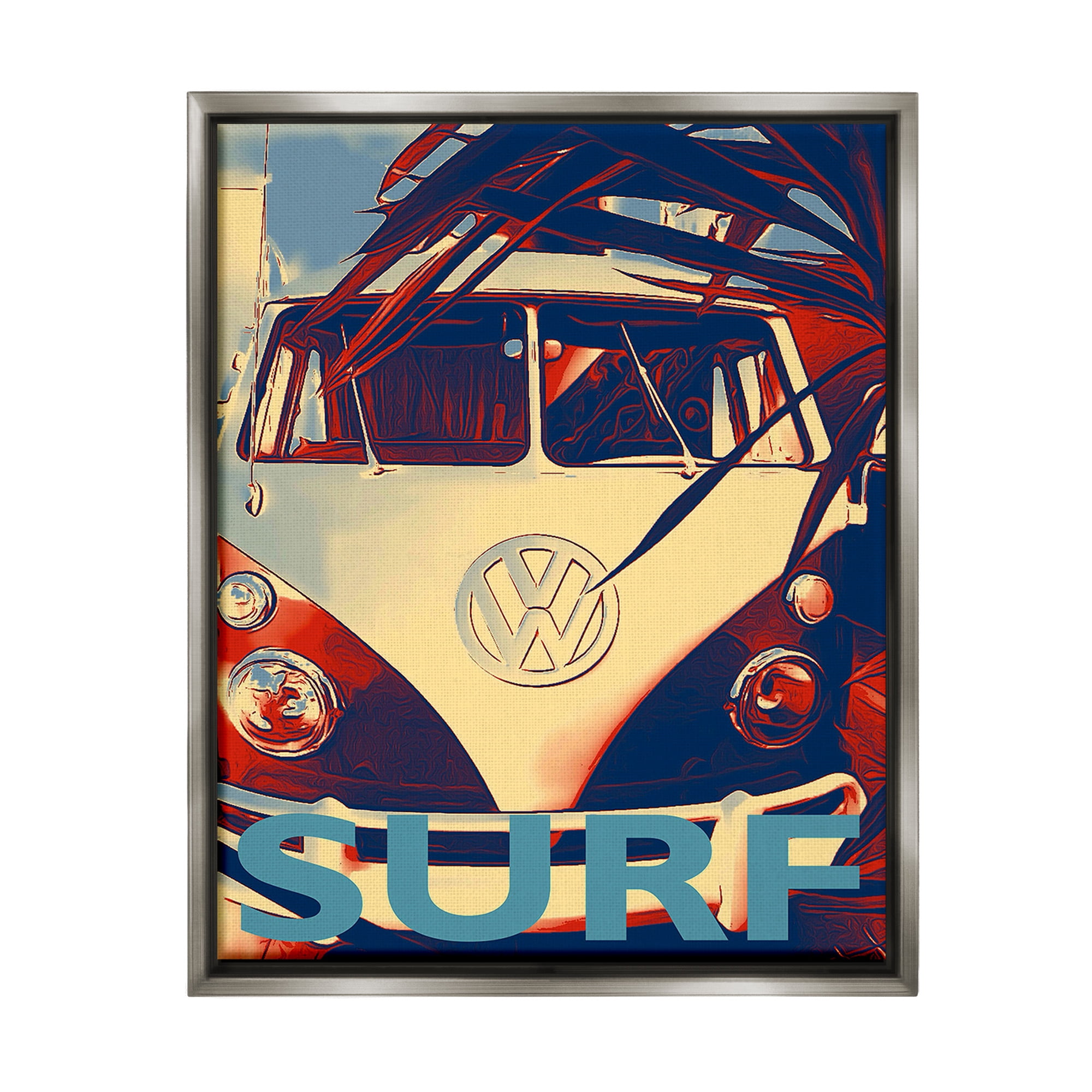 Stupell Industries Vintage Surf Van Transportation Painting Gray Floater Framed Canvas Art Print Wall Art, 25 x 31