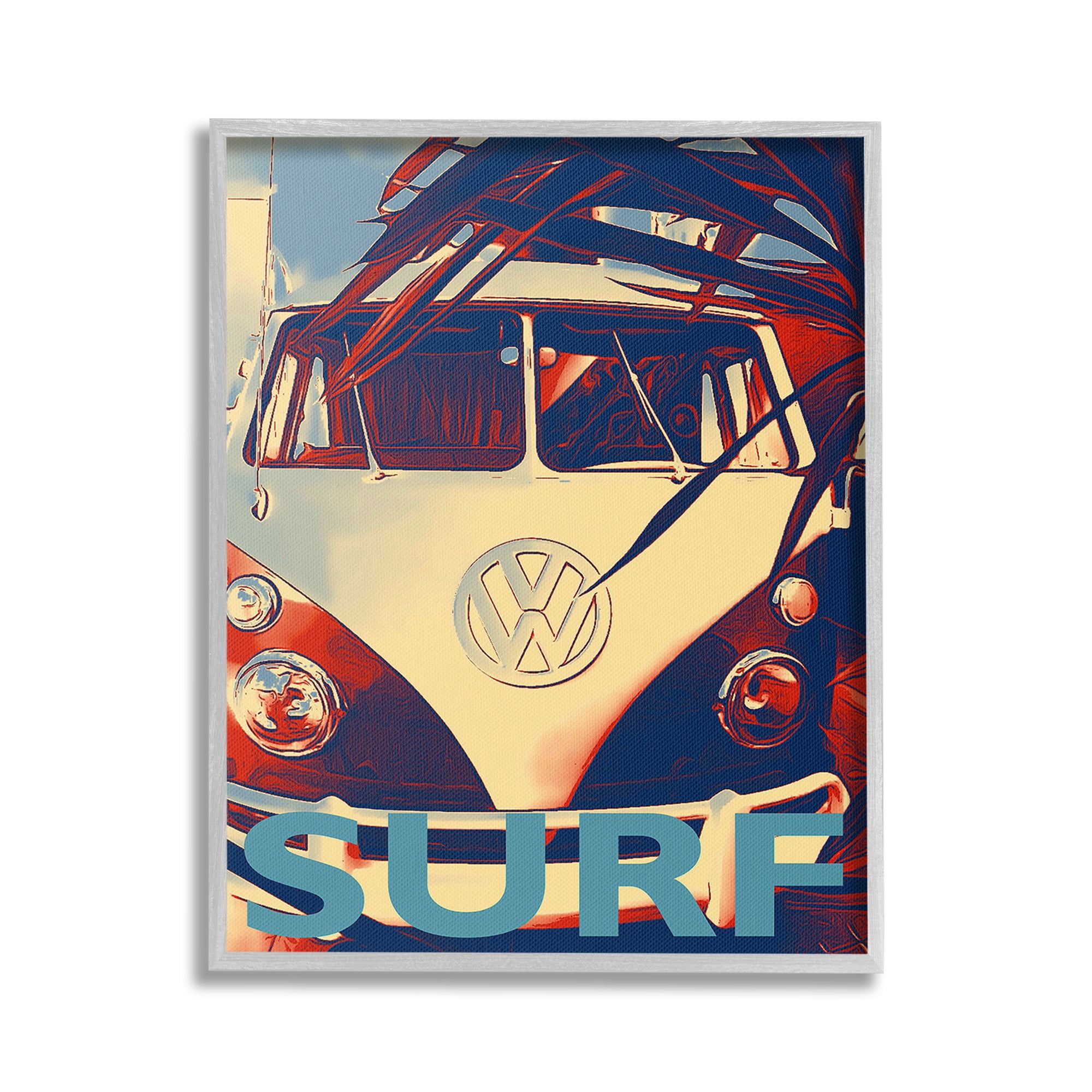 Stupell Industries Vintage Surf Van Transportation Painting Gray Framed Art Print Wall Art, 24 x 30