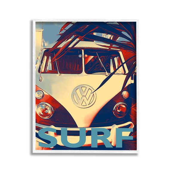 Stupell Industries Vintage Surf Van Transportation Painting White Framed Art Print Wall Art, 11 x 14
