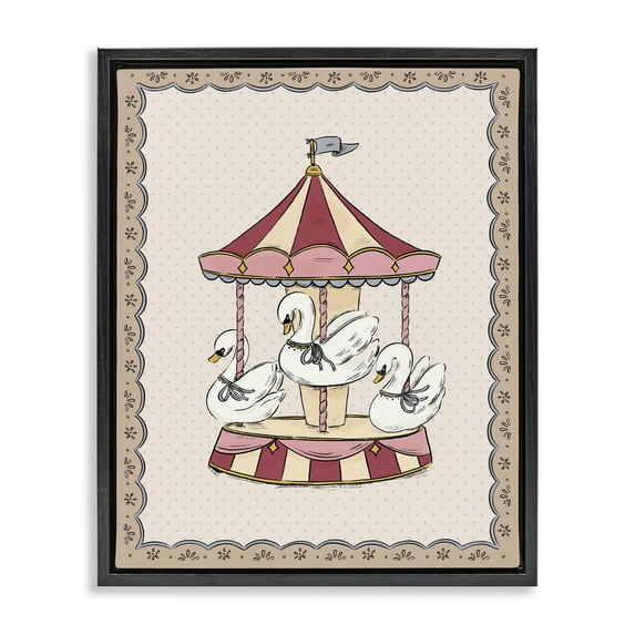 Stupell Industries Vintage Swan Carousel Animals Painting Black Floater Framed Canvas Art Print Wall Art, 17 x 21