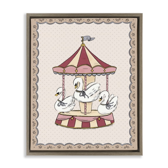 Stupell Industries Vintage Swan Carousel Animals Painting Brown Floater Framed Canvas Art Print Wall Art, 17 x 21