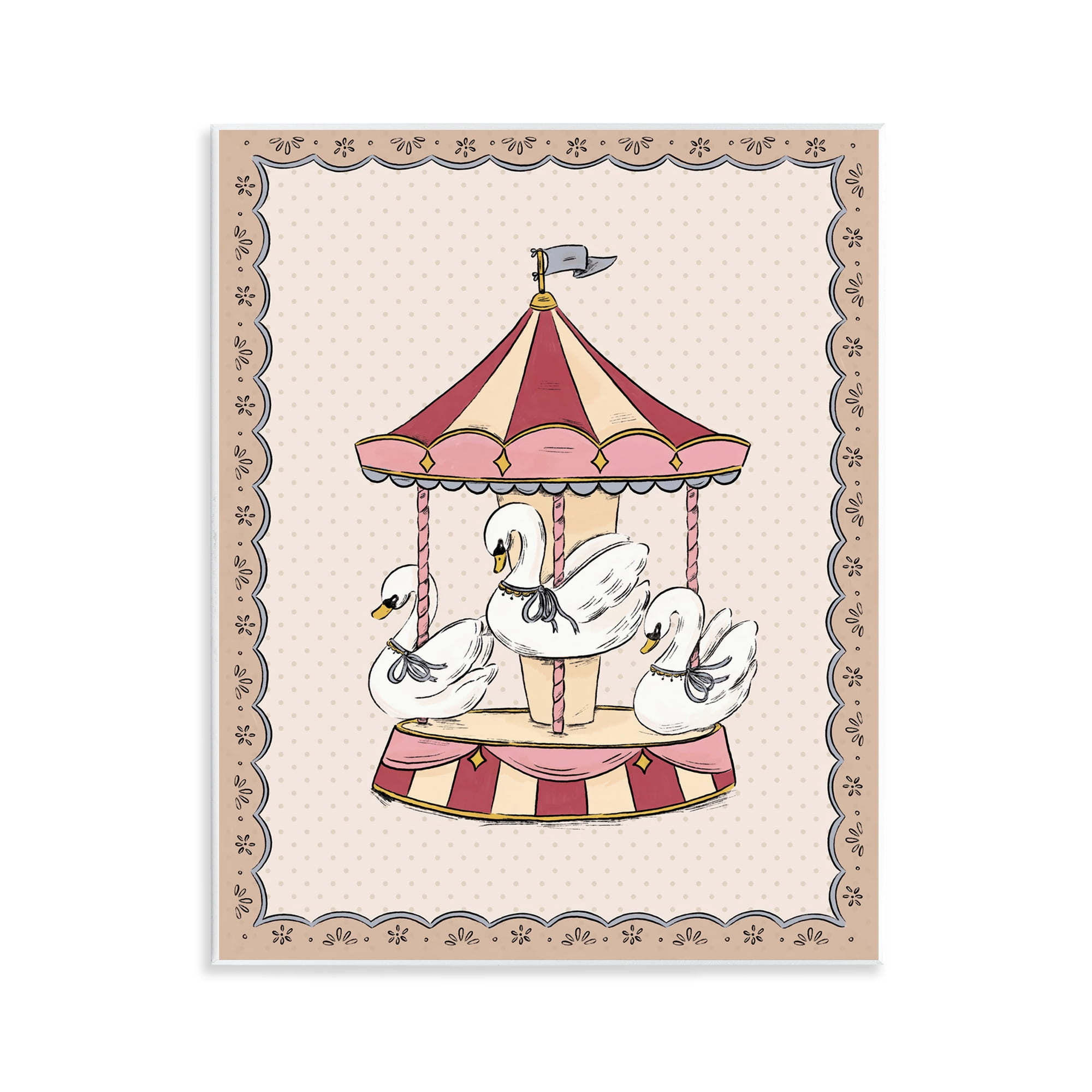 Stupell Industries Vintage Swan Carousel Animals Painting Unframed Art Print Wall Art, 11 x 14