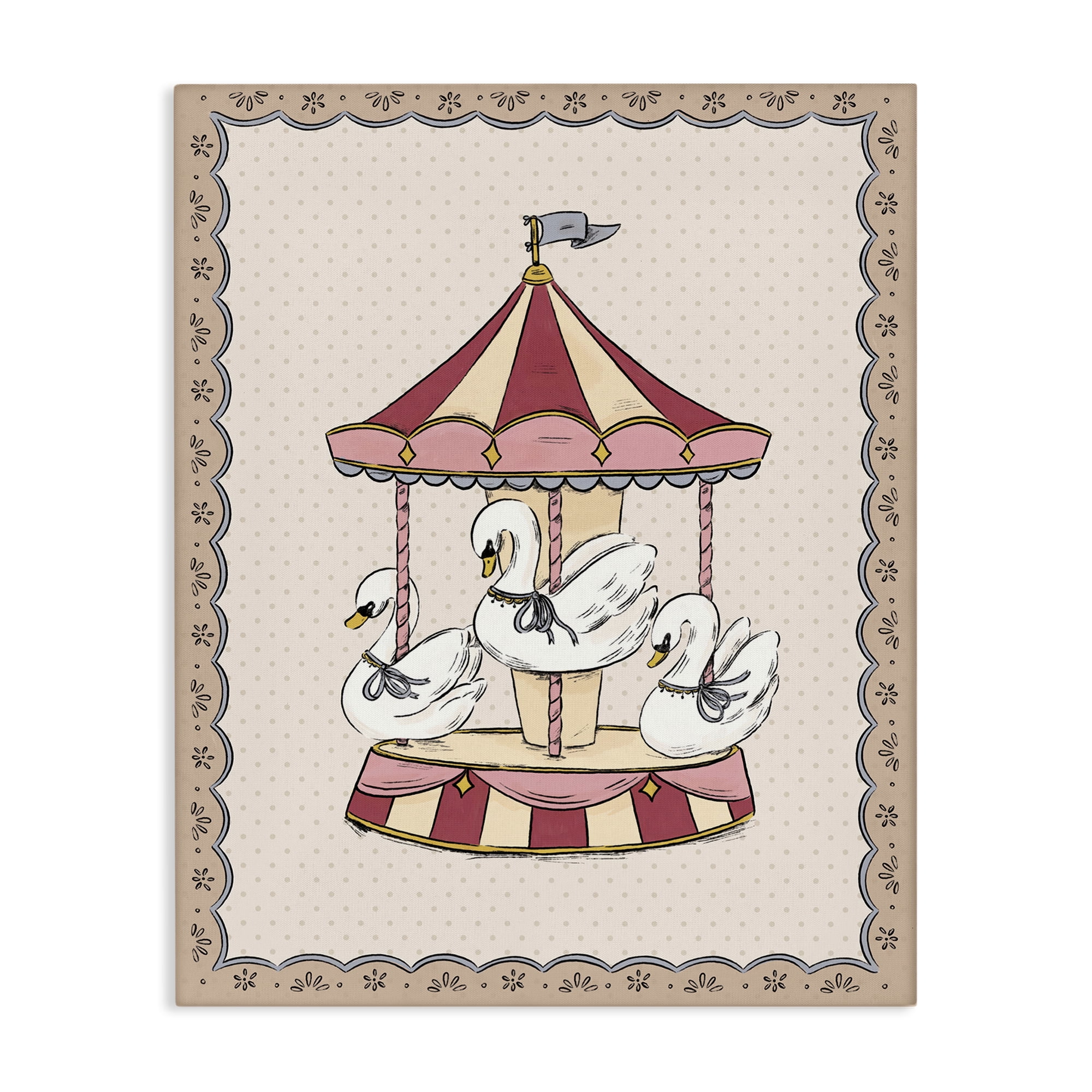 Stupell Industries Vintage Swan Carousel Animals Painting Wrapped Canvas Art Print Wall Art, 24 x 30