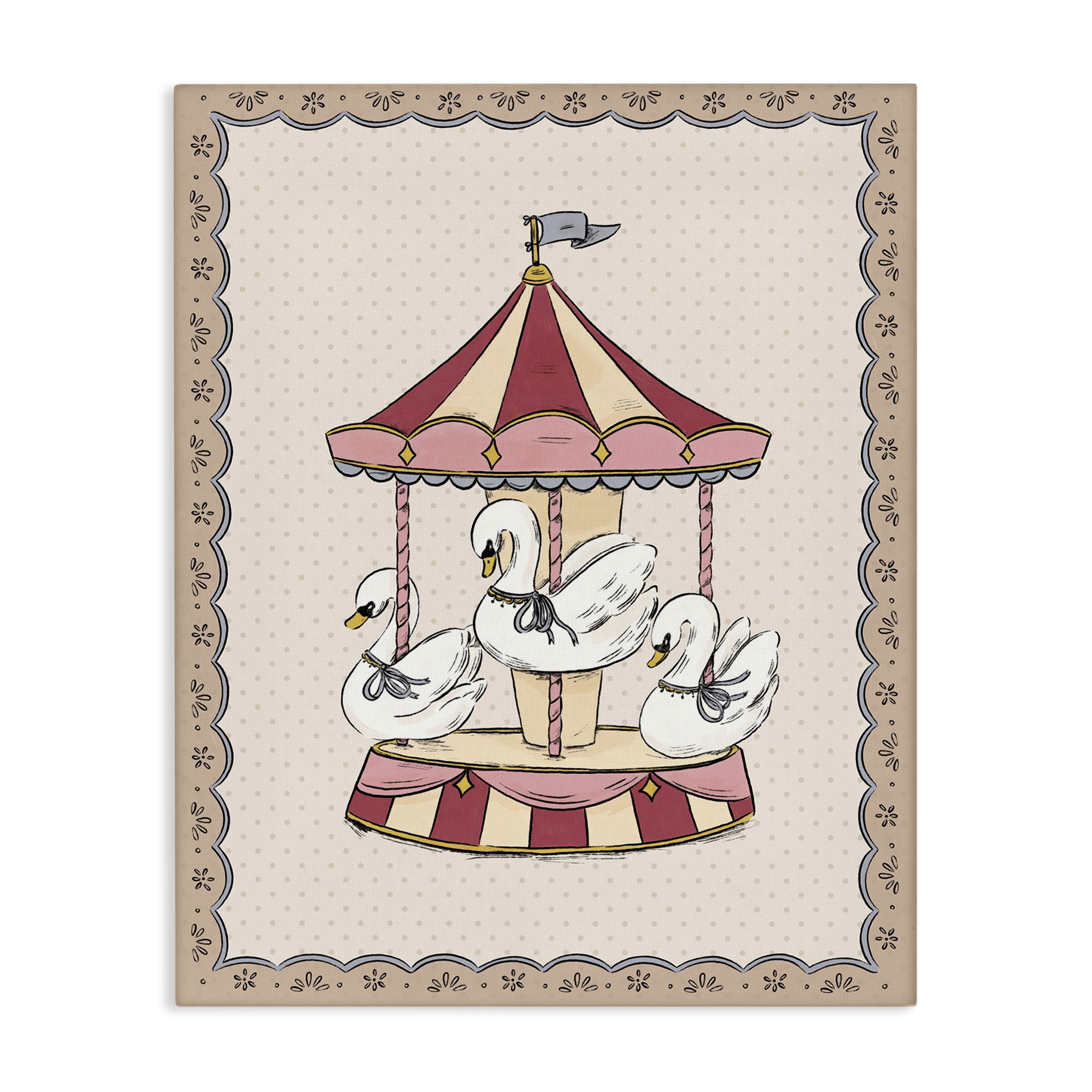 Stupell Industries Vintage Swan Carousel Animals Painting Wrapped Canvas Art Print Wall Art, 30 x 40