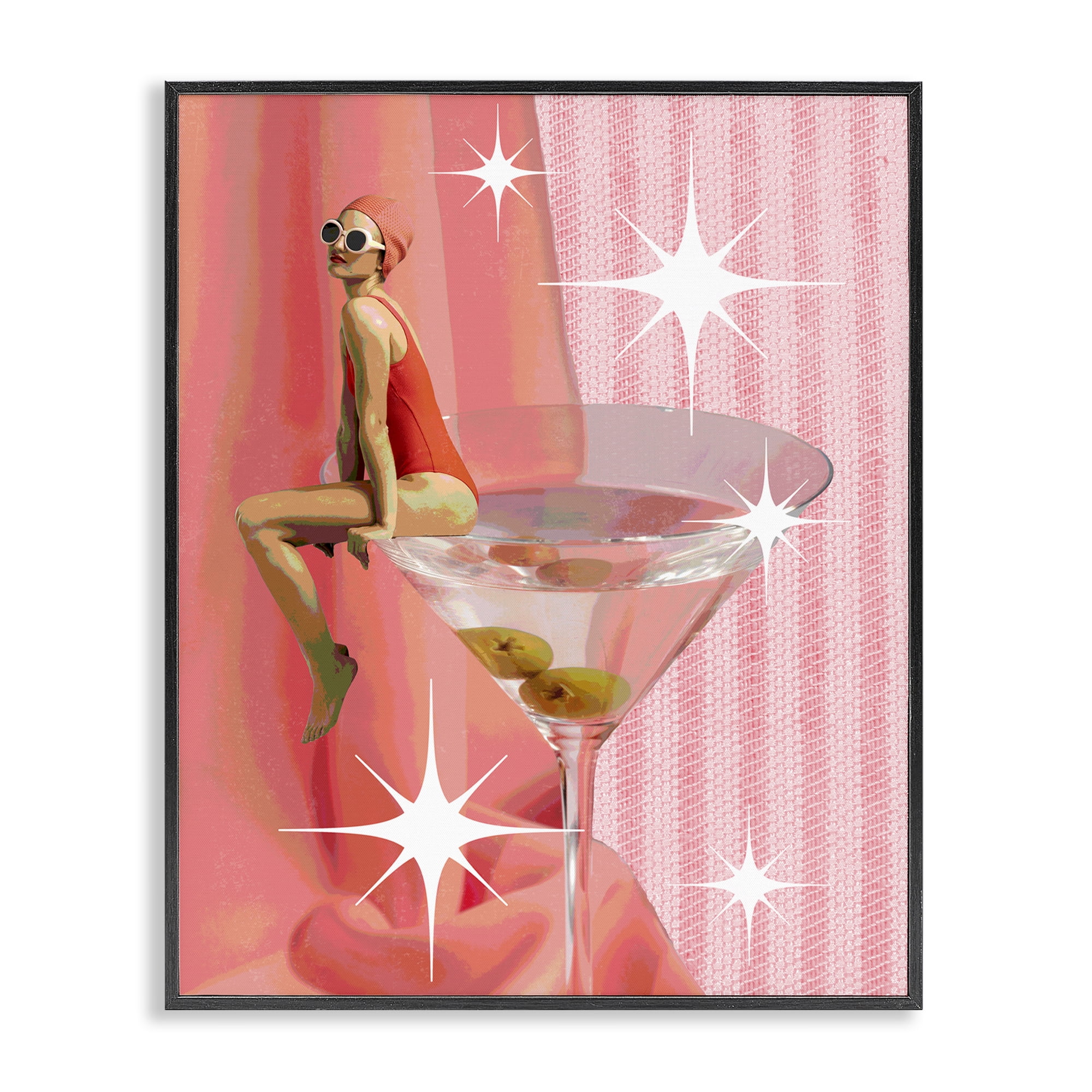 Stupell Industries Vintage Swimmer on Drink Food & Beverage Painting Black Framed Art Print Wall Art, 11 x 14
