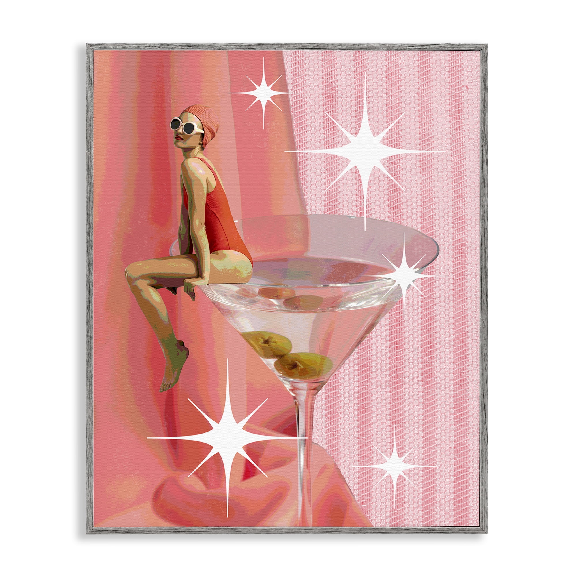 Stupell Industries Vintage Swimmer on Drink Food & Beverage Painting Gray Framed Art Print Wall Art, 11 x 14