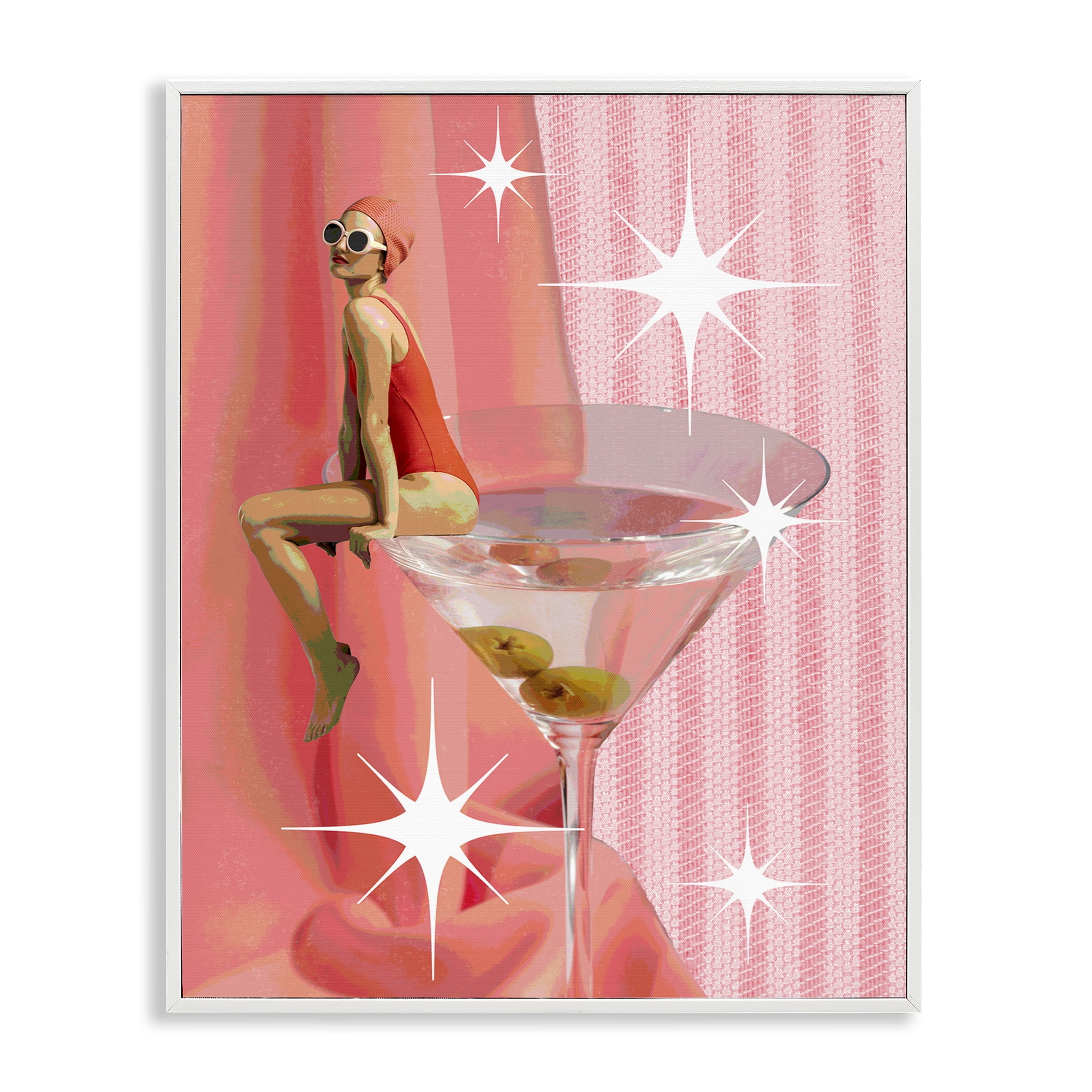 Stupell Industries Vintage Swimmer on Drink Food & Beverage Painting White Framed Art Print Wall Art, 11 x 14