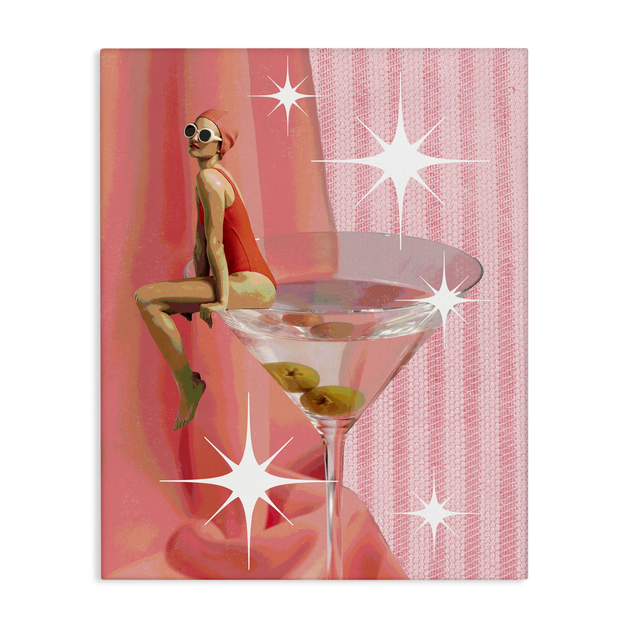 Stupell Industries Vintage Swimmer on Drink Food & Beverage Painting Wrapped Canvas Art Print Wall Art, 16 x 20