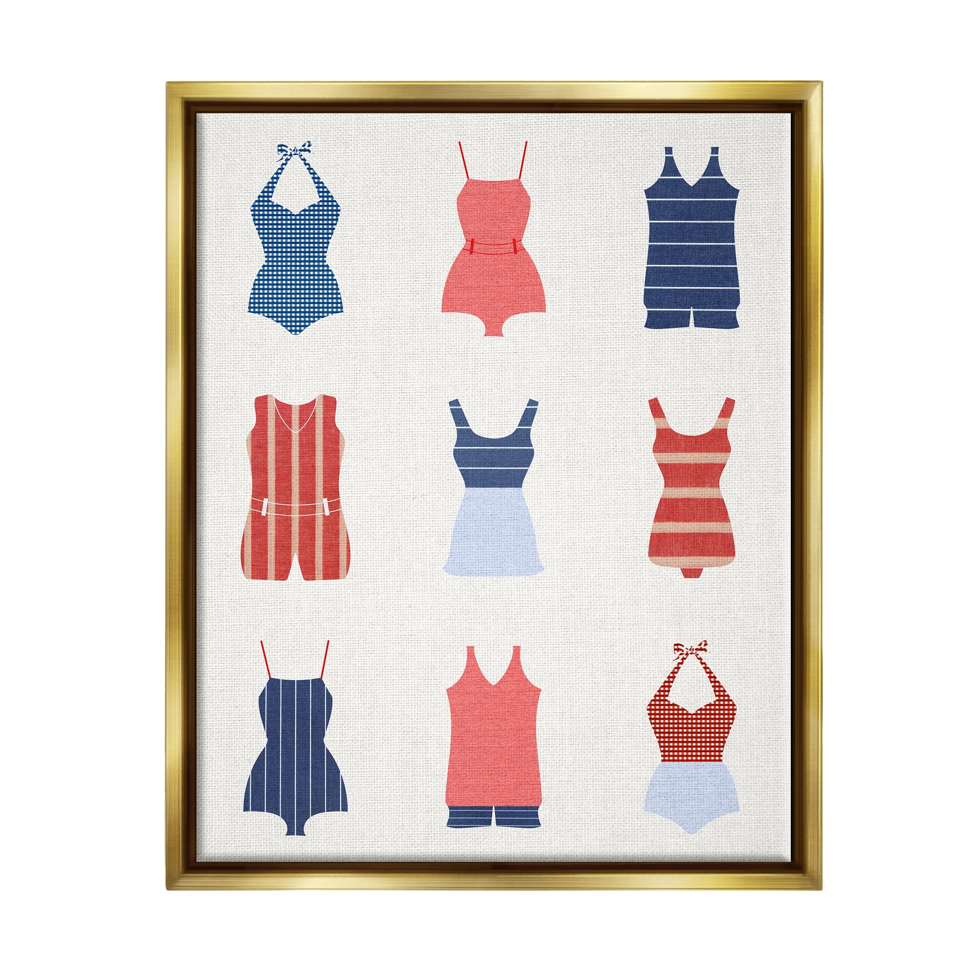 Stupell Industries Vintage Swimwear Fashion Beauty & Fashion Painting Gold Floater Framed Canvas Art Print Wall Art, 25 x 31