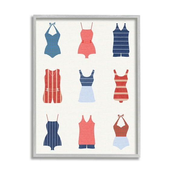 Stupell Industries Vintage Swimwear Fashion Beauty & Fashion Painting Gray Framed Art Print Wall Art, 11 x 14