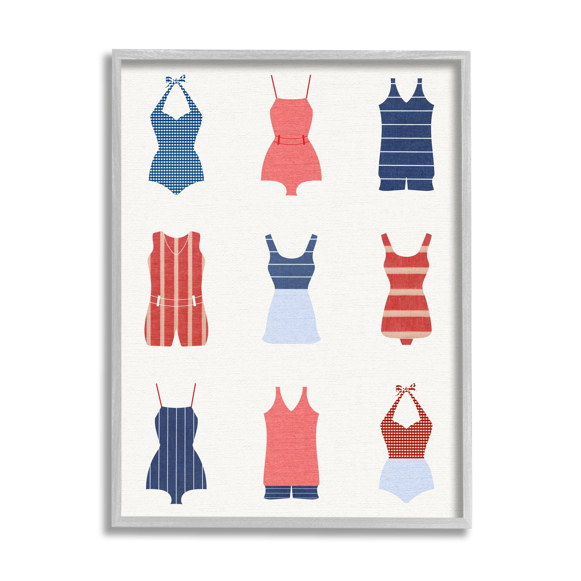 Stupell Industries Vintage Swimwear Fashion Beauty & Fashion Painting Gray Framed Art Print Wall Art, 24 x 30