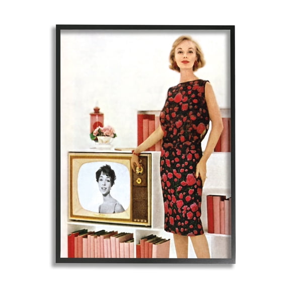 Stupell Industries Vintage TV Advertisement Woman Beauty & Fashion Painting Black Framed Art Print Wall Art