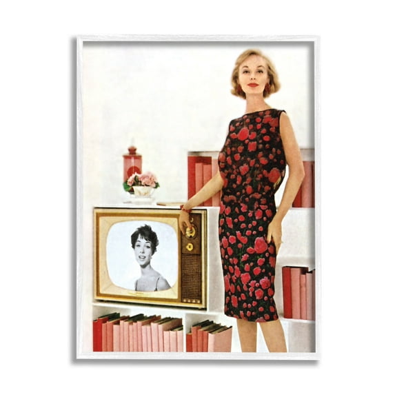 Stupell Industries Vintage TV Advertisement Woman Beauty & Fashion Painting White Framed Art Print Wall Art