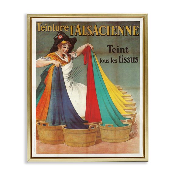 Stupell Industries Vintage Teinture L'Alsacienne People Painting Gold Floater Framed Canvas Art Print Wall Art, 17 x 21