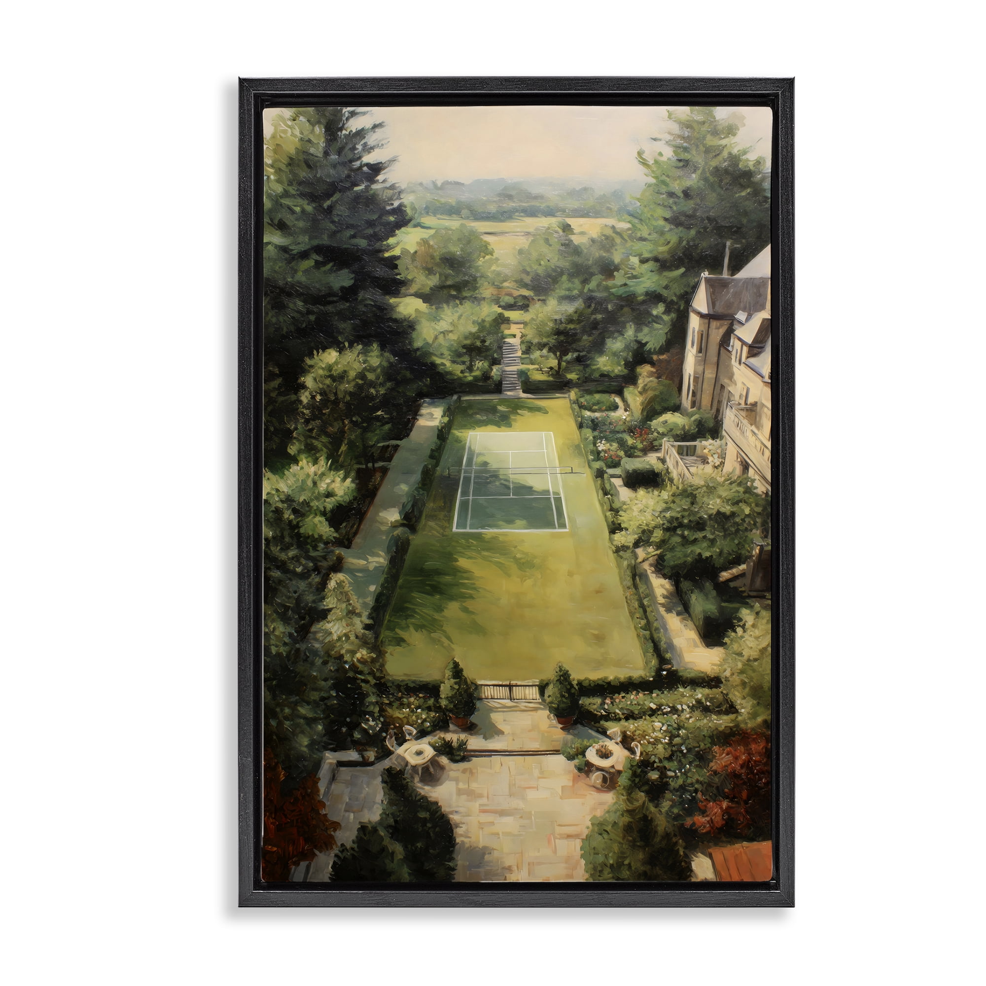 Stupell Industries Vintage Tennis At The Manor Black Framed Floater Canvas Wall Art, design by Petal Prints Design