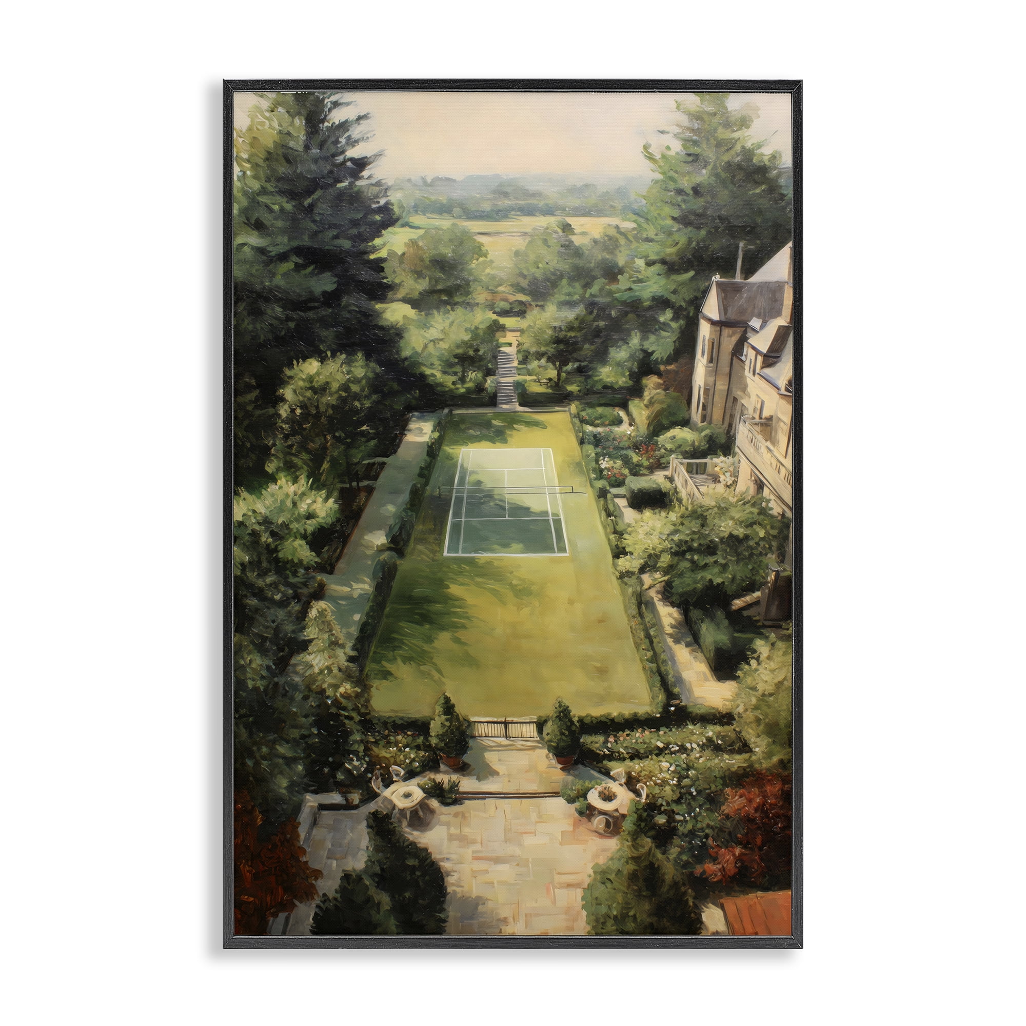 Stupell Industries Vintage Tennis At The Manor Black Framed Giclee Art, design by Petal Prints Design