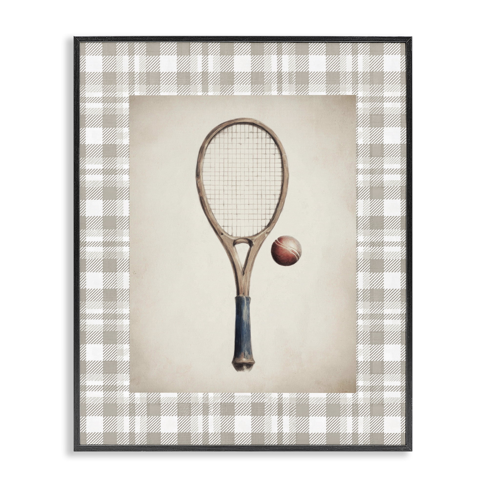 Stupell Industries Vintage Tennis Racket & Ball Black Framed Giclee Art, design by Sisi and Seb