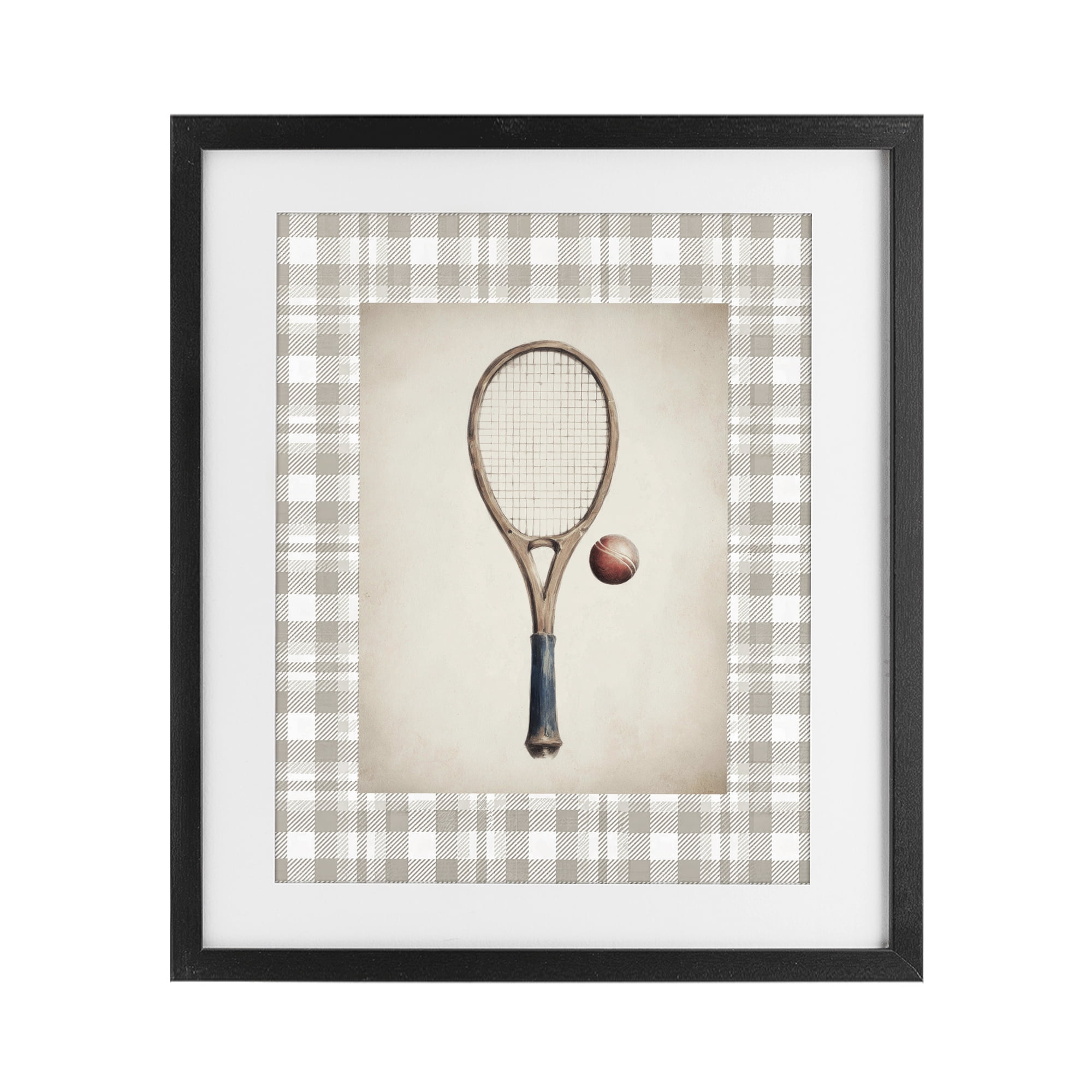 Stupell Industries Vintage Tennis Racket & Ball Black Framed Print Under Glass, design by Sisi and Seb