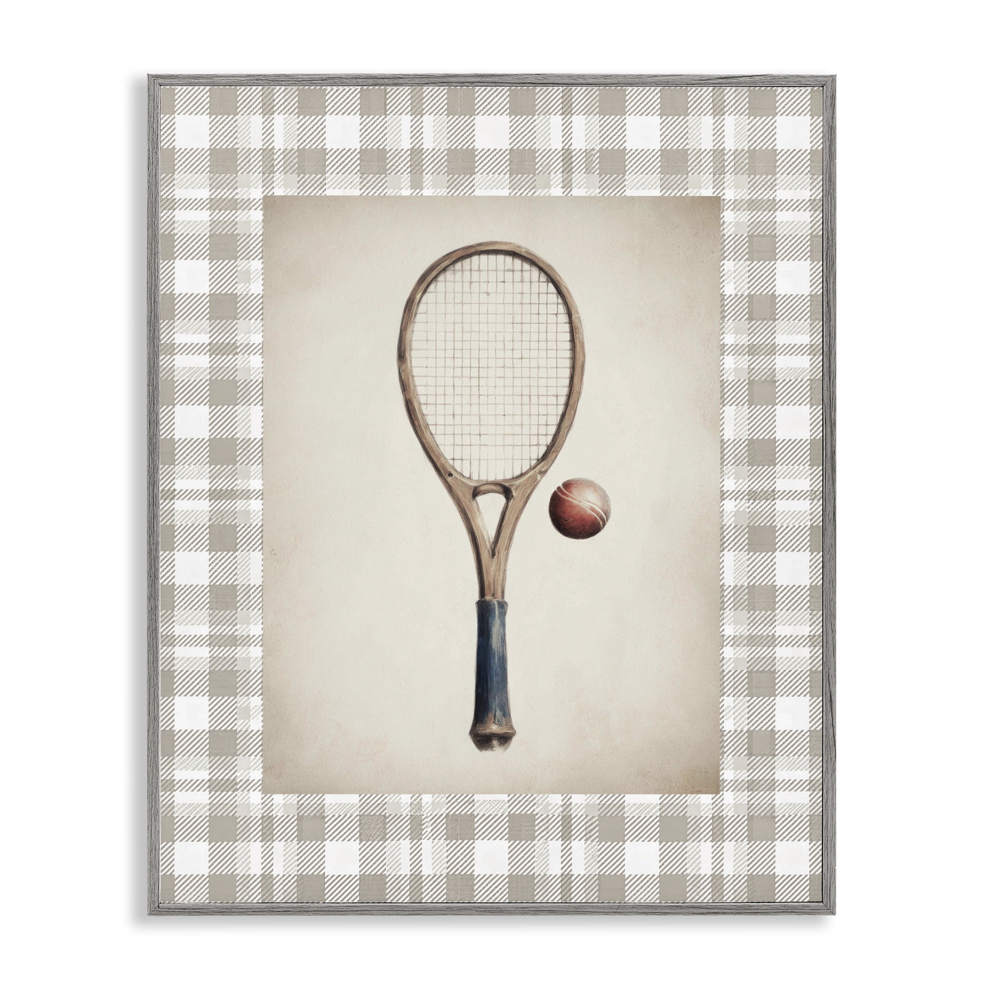 Stupell Industries Vintage Tennis Racket & Ball Gray Framed Giclee Art, design by Sisi and Seb