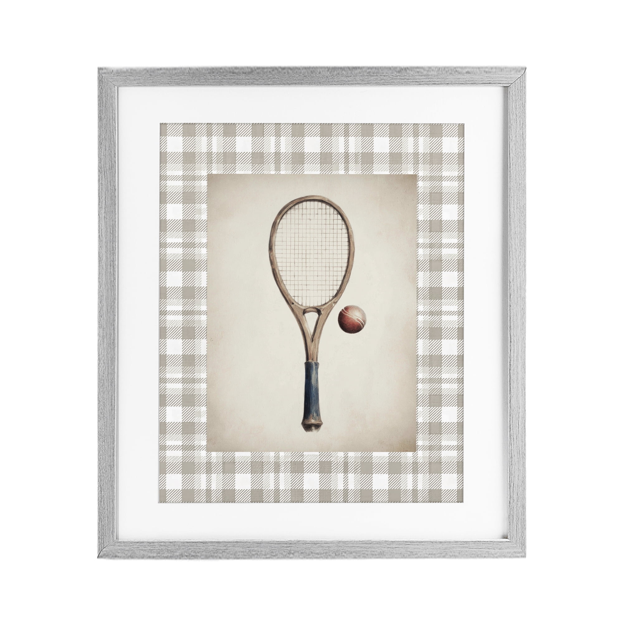 Stupell Industries Vintage Tennis Racket & Ball Gray Framed Print Under Glass, design by Sisi and Seb