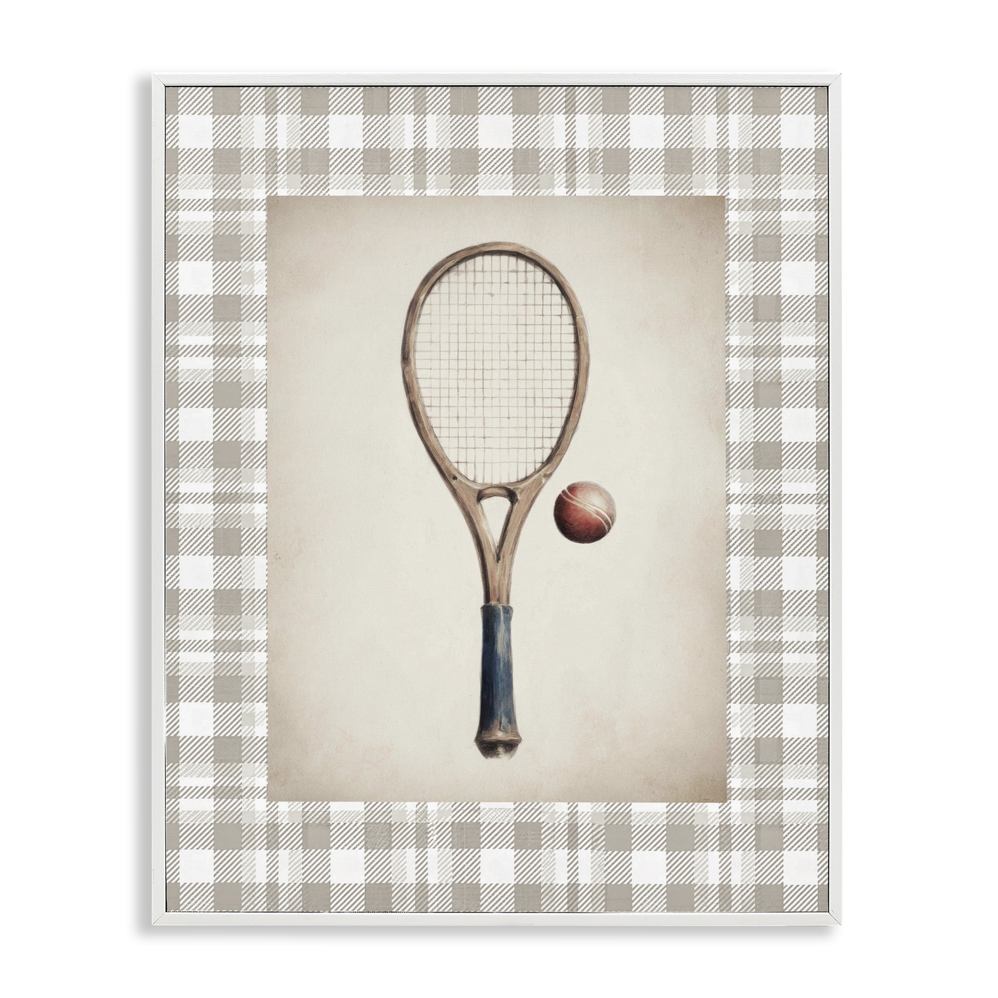 Stupell Industries Vintage Tennis Racket & Ball White Framed Giclee Art, design by Sisi and Seb