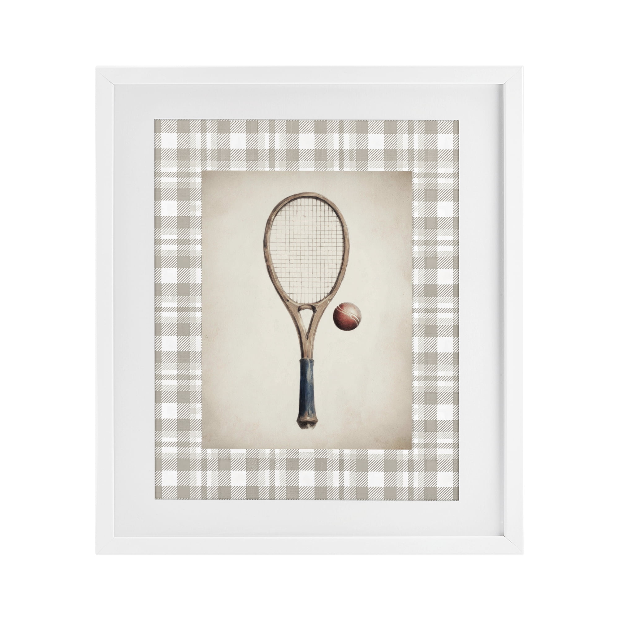 Stupell Industries Vintage Tennis Racket & Ball White Framed Print Under Glass, design by Sisi and Seb